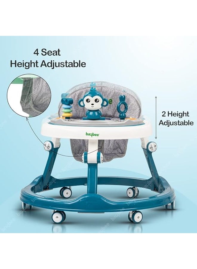 Baybee Drono Baby Walker for Kids, Round Kids Walker with 4 Seat Height Adjustable | Activity Walker for Baby with with Food Tray & Musical Bar | Walkers for Baby Boys Girls (Blue) - Image 3